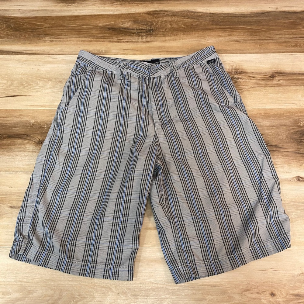 Vans Mens Plaid Walk Shorts Grey Blue Size 32 Skater Flat Front Casual